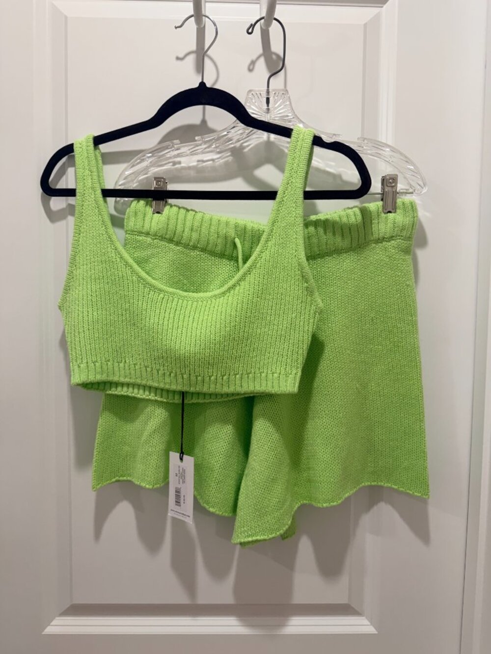 We Wore What | Lime Green Knit Crop Top & Skirt Two Piece Set M